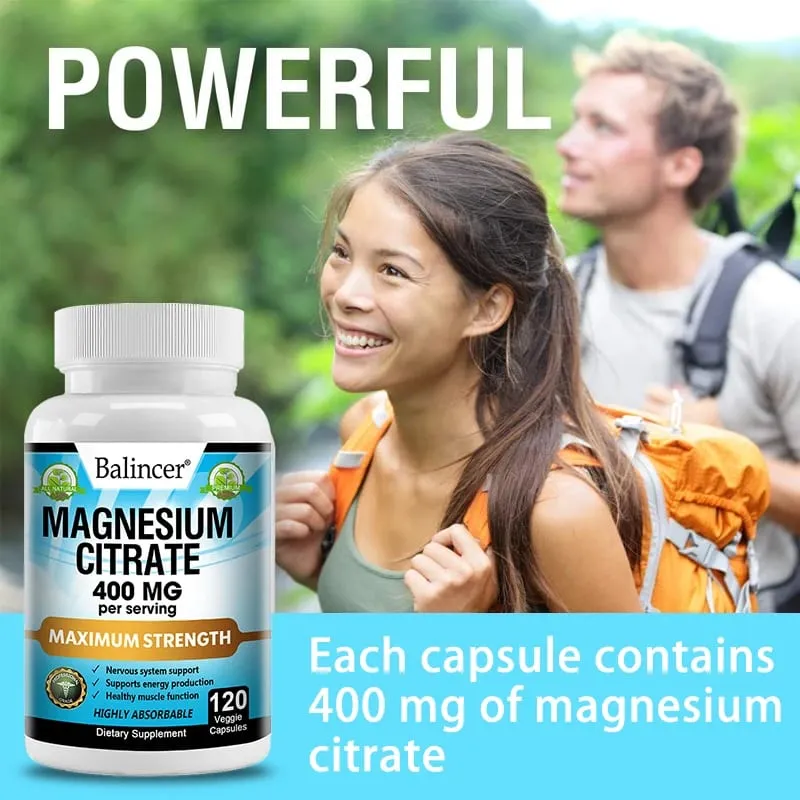 Magnesium Citrate 400 Mg - Muscle Nerve and Energy Support Promote Muscle Relaxation Non-GMO 120 Capsules — image 5