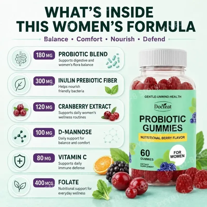 Women Probiotic Gummies 60 Count with Prebiotics Vitamin B6+C and Zinc Supports Digestive Balance & Immune Function Health — image 3