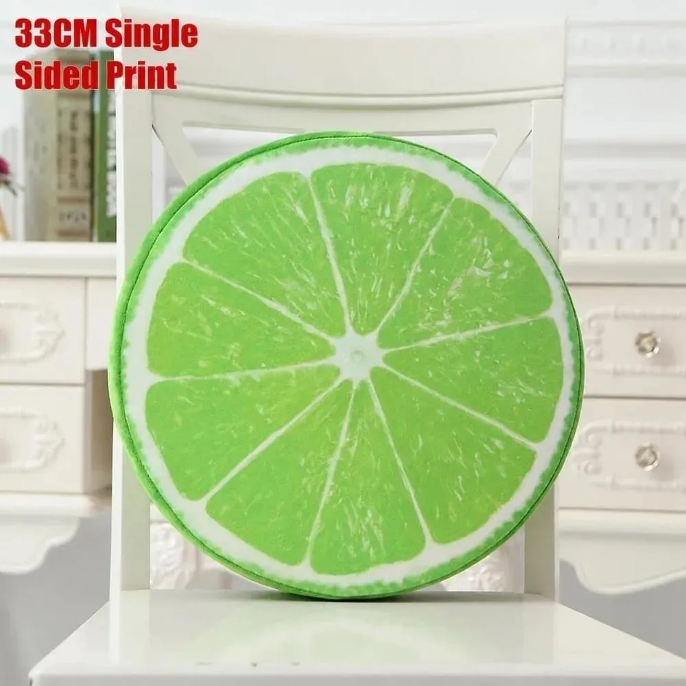 Cute Round Fruit Pillow Fruit Slice Print Plush Fabric Seat Cushion Stuffed Inner Simulation Plush Pillow Sofa Decor
