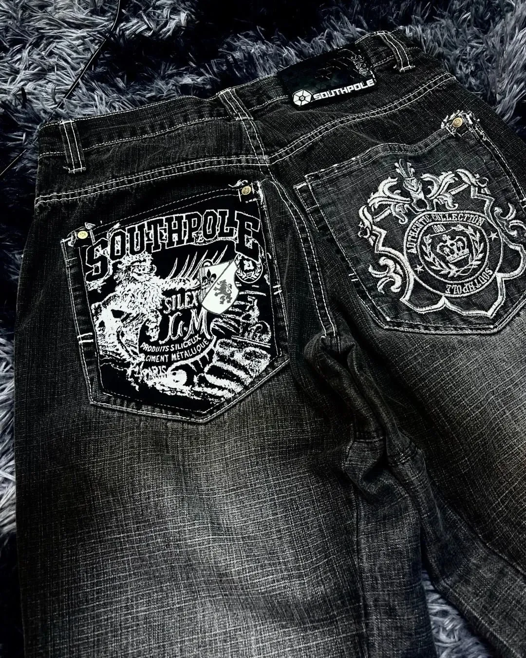 American Hip-hop Oversized Jeans Mens Retro Skateboard Boy Wide-leg Pants Gothic Graffiti Couple Wide Y2k Southpole Pants