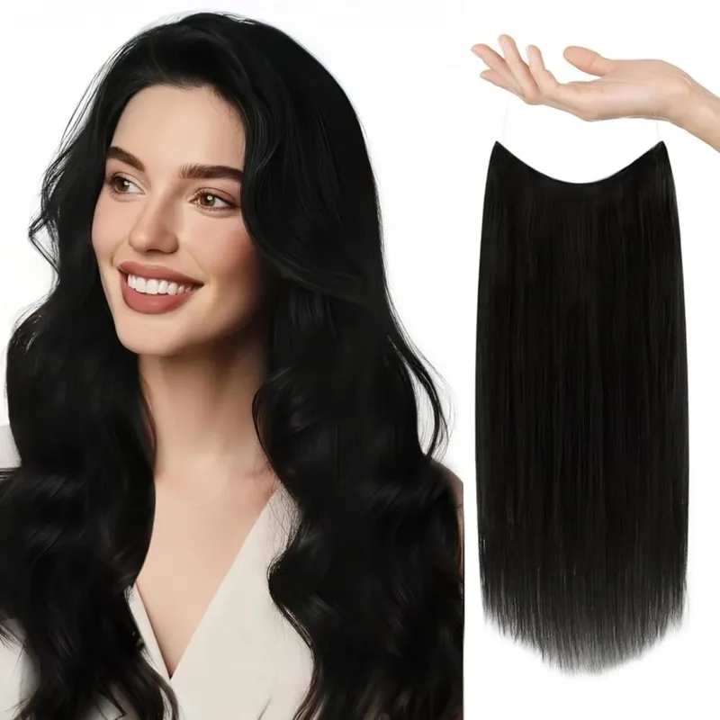 Invisible Halo Hair Extensions Real Human Hair Fish Wire Adjustable Band Secret Clip-in Extension for Women Chocolate Brown