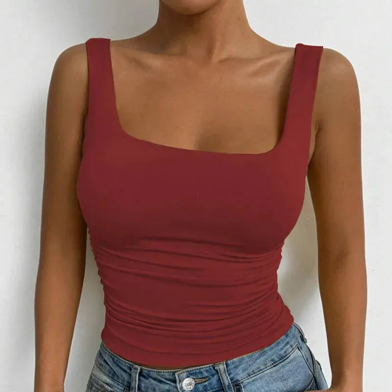 Women's Square Neck Sleeveless Cami Top Casual Basic Crop Top