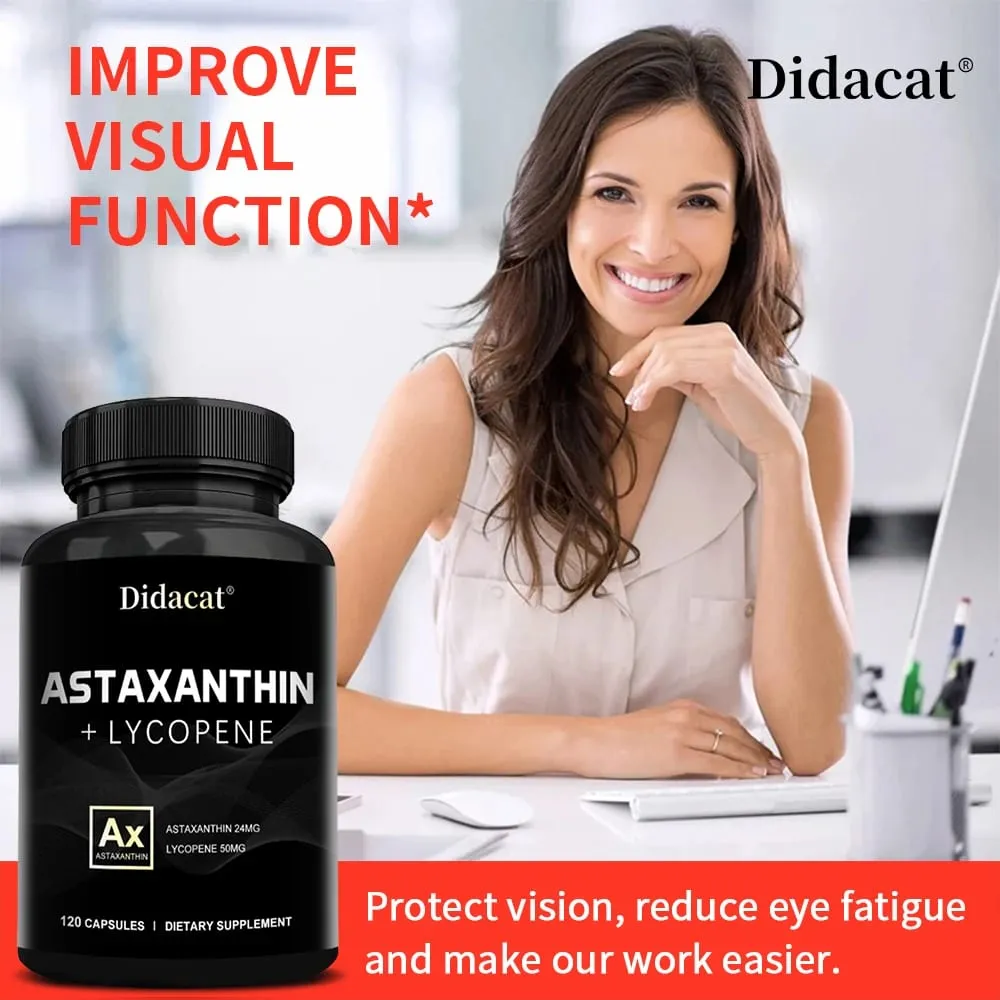 Astaxanthin 24mg + Lycopene 50mg Natural Antioxidant Mula sa Microalgae Supplement ng Astaxanthin Suporta sa Eye Skin Health Non-GMO — image 5