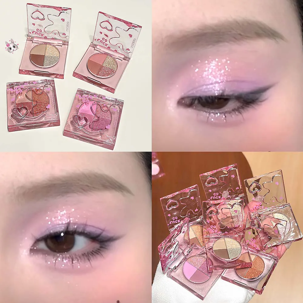 Four-color Diamond Glitter Eyeshadow Palette Mini Pink Orange Matte Shimmer Eye Shadow Eye Pigments Highlighter Makeup Cosmetics — image 2
