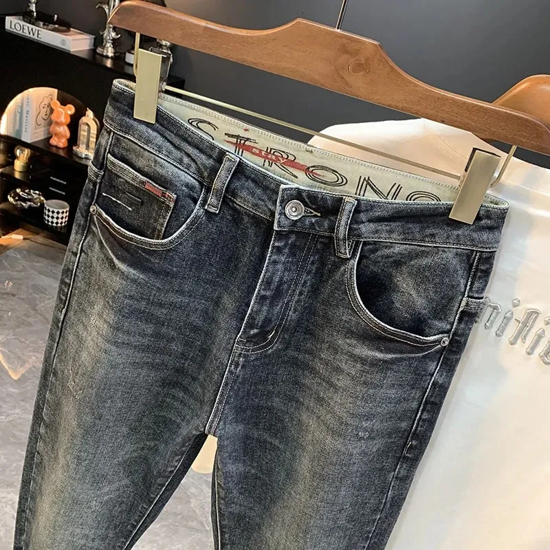 2025 novo micro haren cônico jeans para outono masculino na moda versátil casual elástico solto calças de pernas pequenas