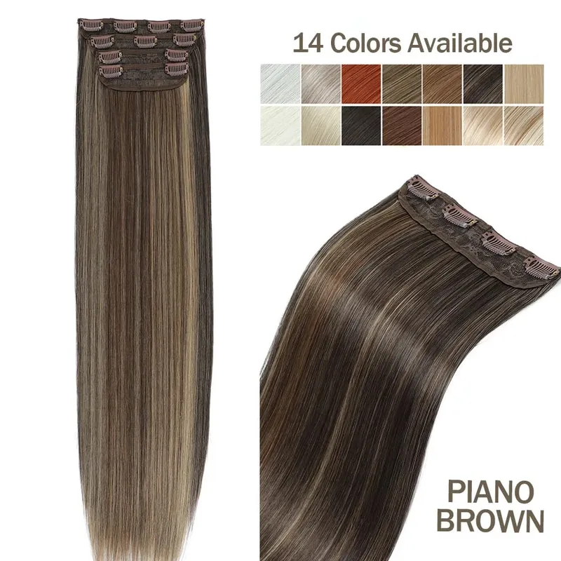 4Pcs 24 Inch Clip In Hair Extensions 200g Colored Brown Blonde Synthetic Heat Resistant Straight Hairpieces Thick Ends For Women