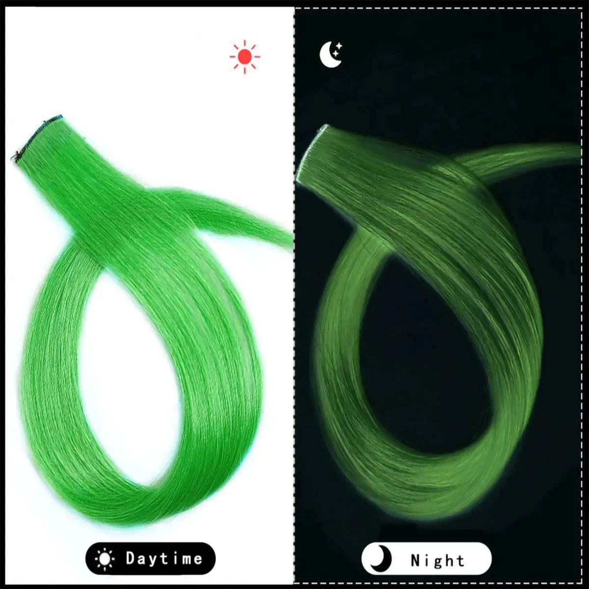 Extensiones de cabello que brillan en la oscuridad, 20 pulgadas, Clip, postizos de colores luminosos, pinzas para el cabello de arcoíris, peluca sintética recta