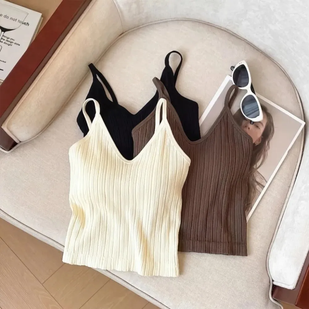 New V-neck Camisole Top Sleeveless Inside Wear Halter Undershirt One-piece Cup French Style Lingerie Summer — image 1