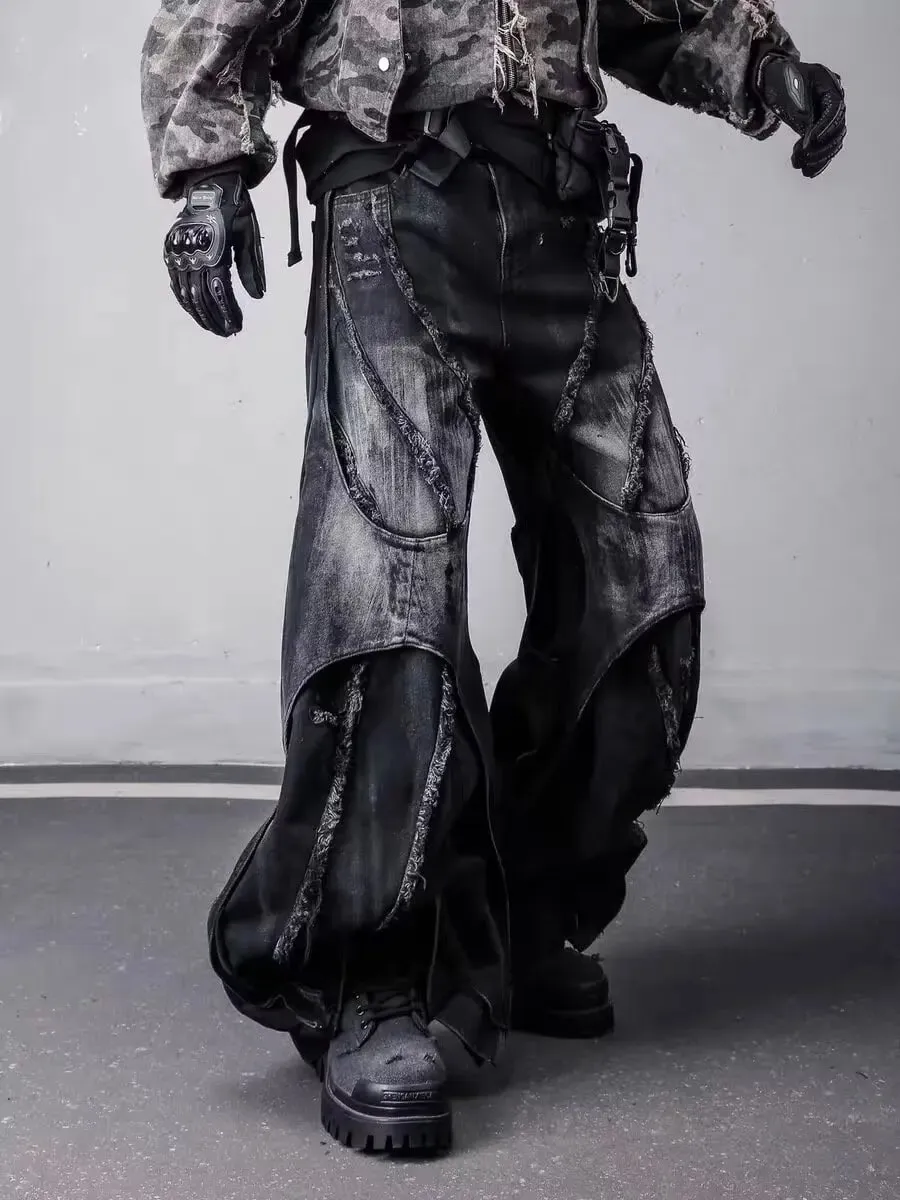 Patchwork Denim Trouser Vintage Men's Oversize Cargo Jeans Pants Clothes Y2k Baggy Flare Jeans Harajuku Japanese 2000s Style — image 5