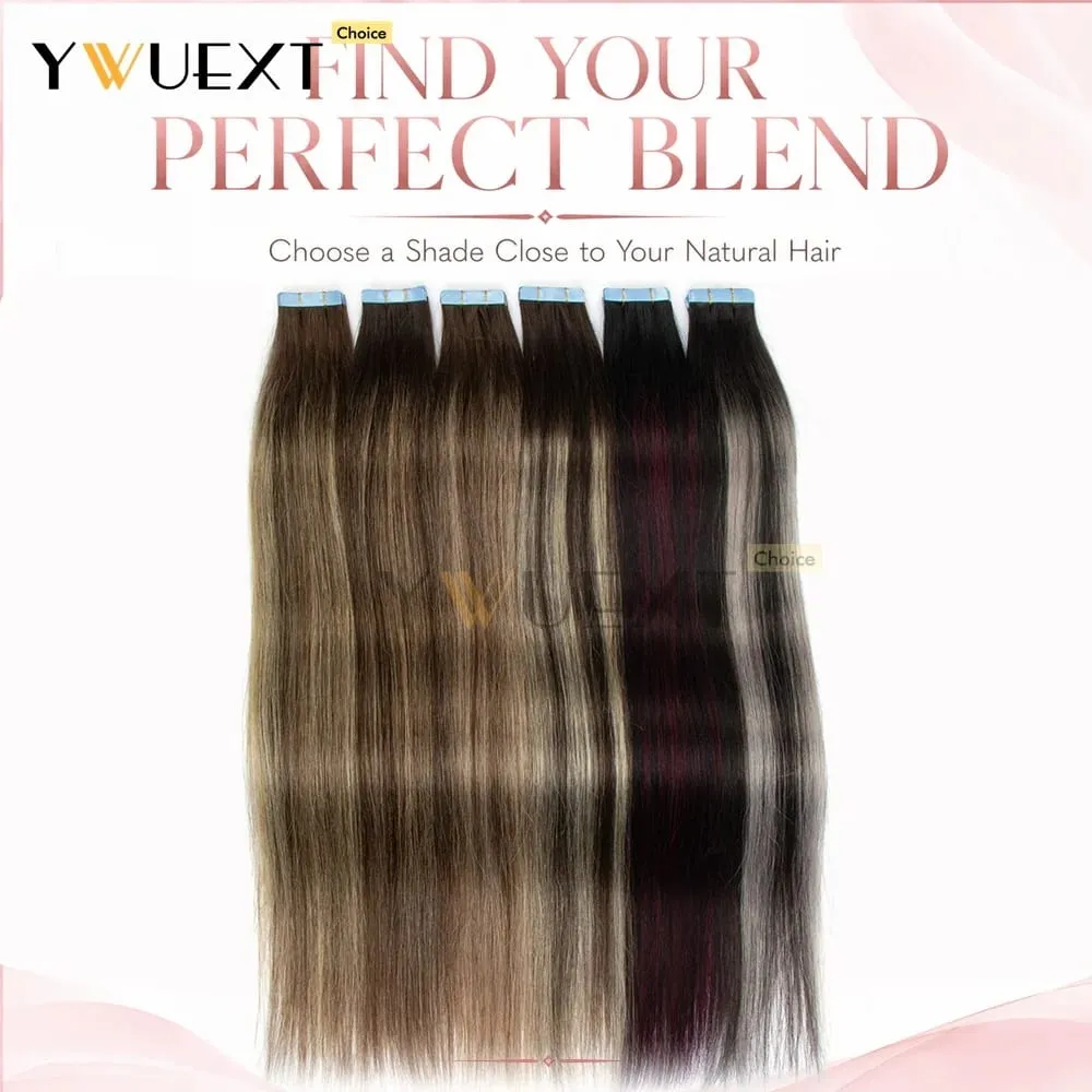 20pcs/Pack Gradient Colors Tape in Human Hair Extensions Add Volume And Length for Women 30g 16-20 inches Salon Quality YWUEXT