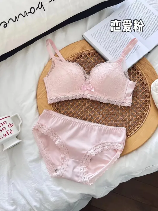 Japanese Anime Lace Bra Set Push Up Wireless Bralette Small Bust Seamless Sexy Triangle Cup Lingerie Set Spring Summer MOYISU — image 11