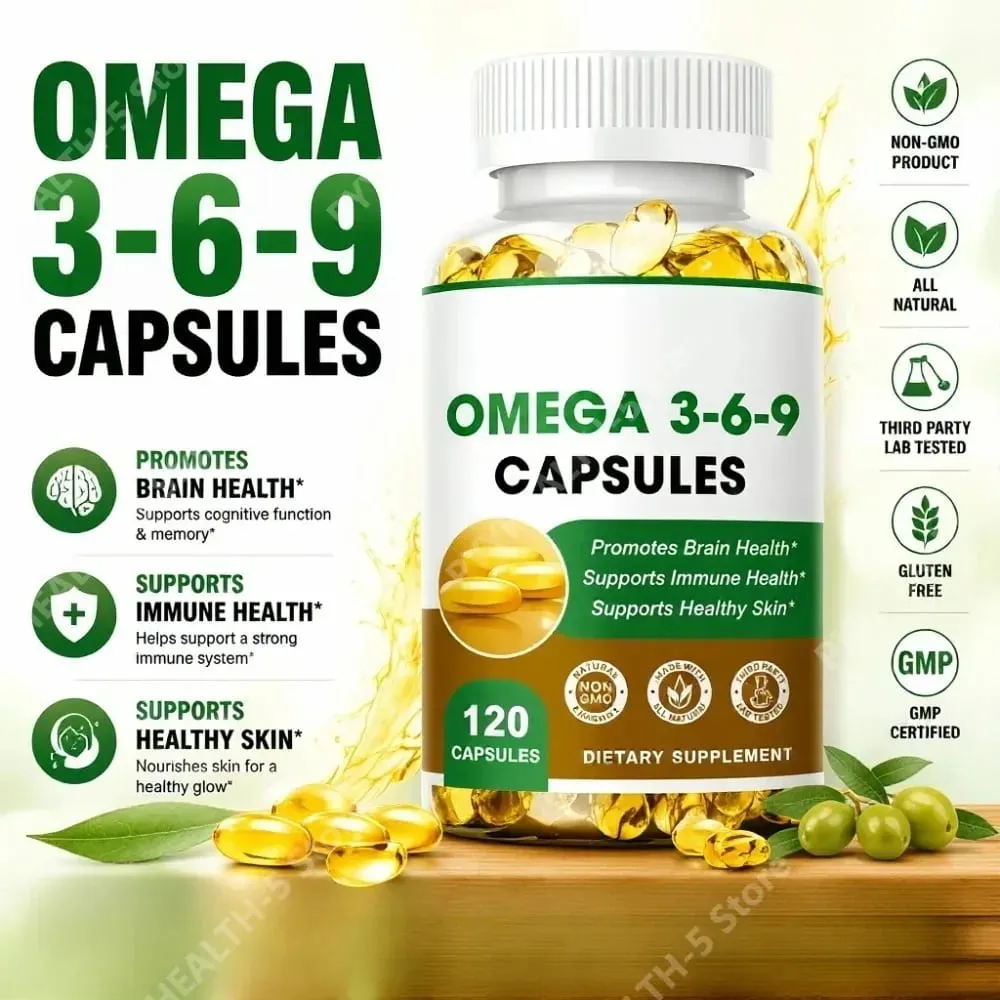 Plant-Based Omega 3-6-9 Softgels Natural Dietary Supplement Supports Skin Eye & Overall Health 100% Vegan Sourced 120 Softgels