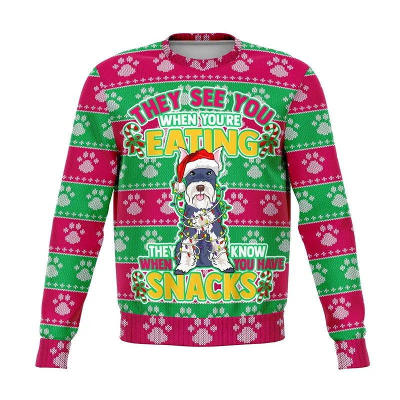 Colorful Dog Cat Pattern Ugly Christmas Sweater For Men 2026 New Year Festival Hoodie Women Merry Christmas Crew Neck Sweatshirt