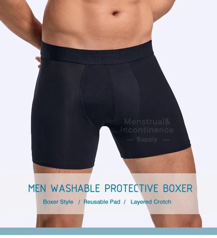 Men's Boxer Incontinence Anti-Leak Super Absorbent Reusable Washable Senior Leak Proof Underwear Control Stains and Odour