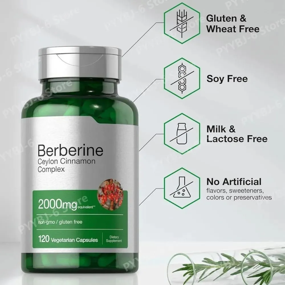 Berberin-Ceylon-Zimt-Komplex, 2000 mg, vegetarische Kapseln, gentechnikfrei, glutenfrei, tägliche Wellness-Ergänzung für Erwachsene, 120 Stück