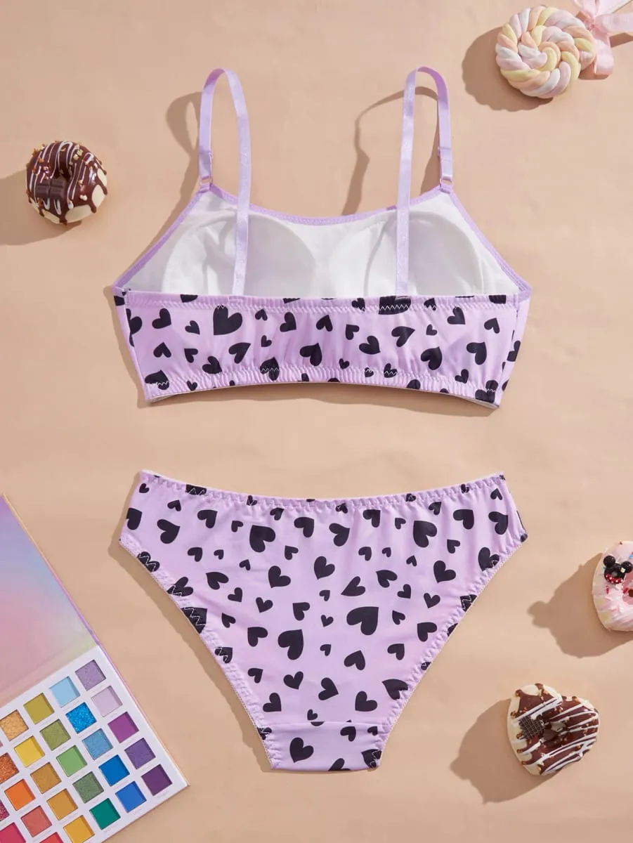 Cute Heart Women Lingerie Set Wireless Thin Bra Soft Comfortable Panty Trendy Ladies Underwear