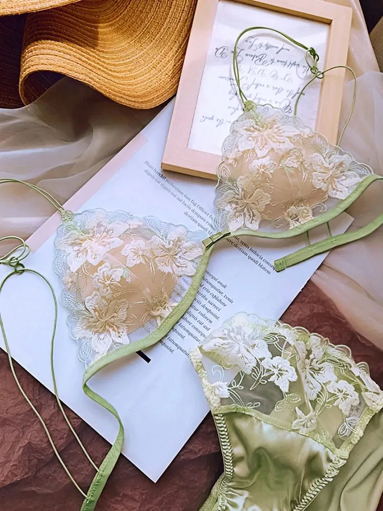 Wireless Minimizer Bralette Set Large Bust French Style Triangle Cup Lace Lingerie Pure Comfort Sexy Sheer Underwear Set Women