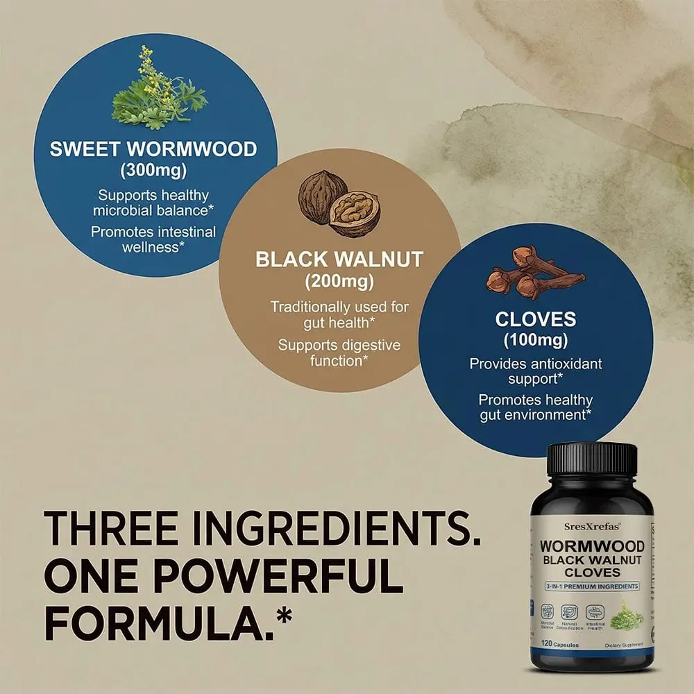 Wormwood Black Walnut and Clove - 3 in 1 Premium Formula for Microbial Balance Natural Detoxification and Intestinal Health