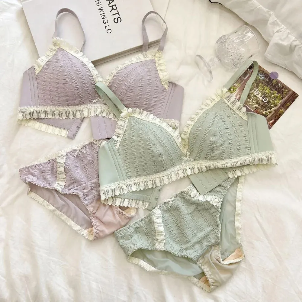 Jeunes filles intimes 2026 nouvelle petite Lingerie confortable sans couture une pièce soutien-gorge et culotte ensembles dentelle nœud sous-vêtements de femme