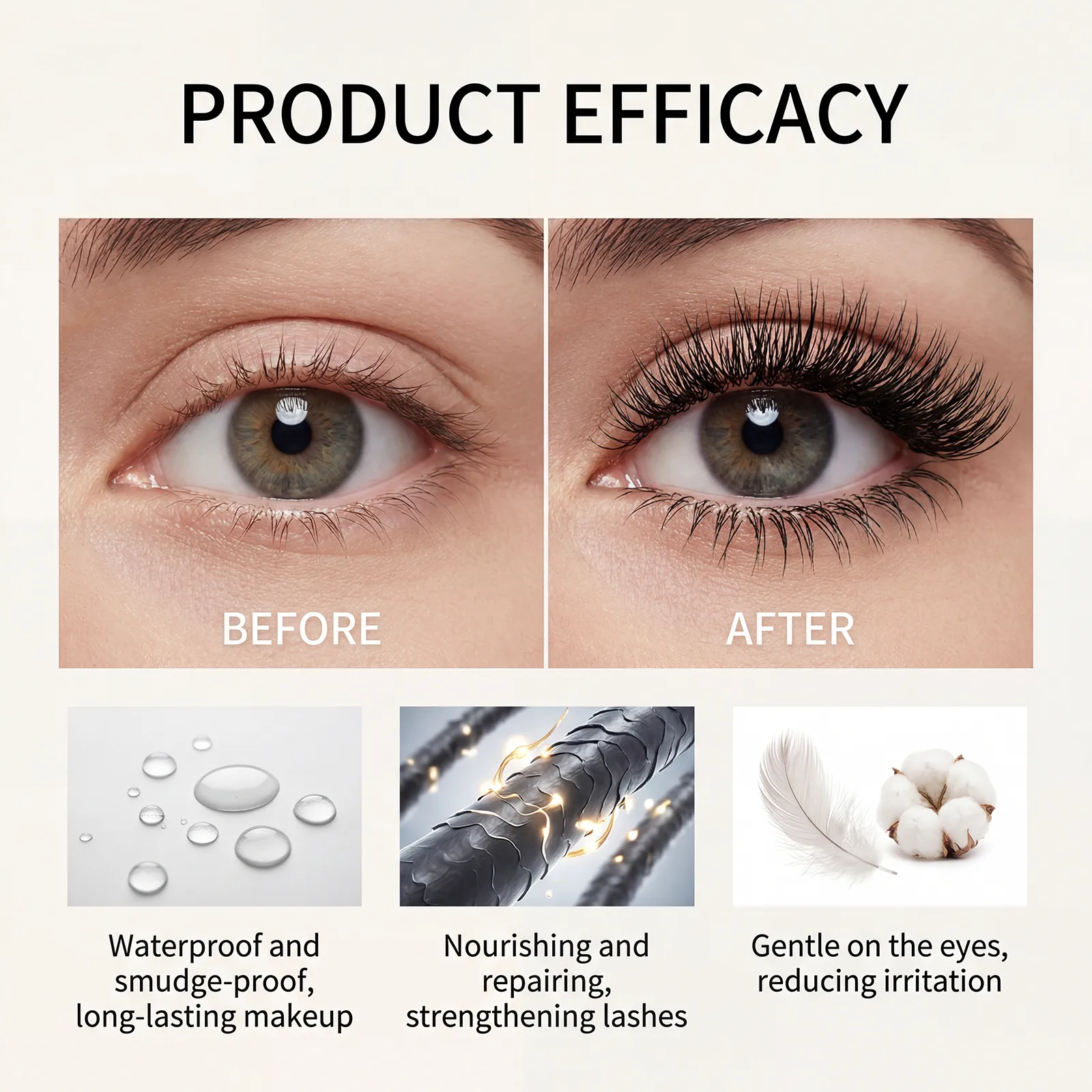 Curling Mascara Cream 3D Stereo Waterproof and Sweatproof Smudge Lengthening Mascara Quick-Drying Black Brown Mascara Eye Makeup