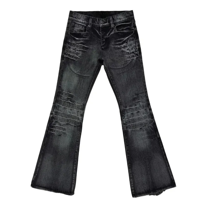 Y2K Vintage Flared Jeans Mid Blue Washed Men Women Bootcut Jeans American Hip Hop Distressed Streetwear Unisex Wide Leg Pants — image 11