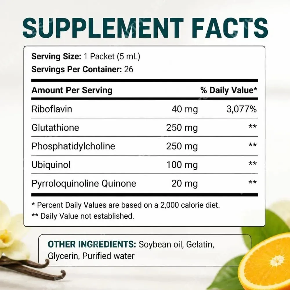Lipid-Enhanced Glutathione Liquid Supplement Packets with Citrus Vanilla Support Gut Health and Skin Health 26 Packets 130ml — image 3