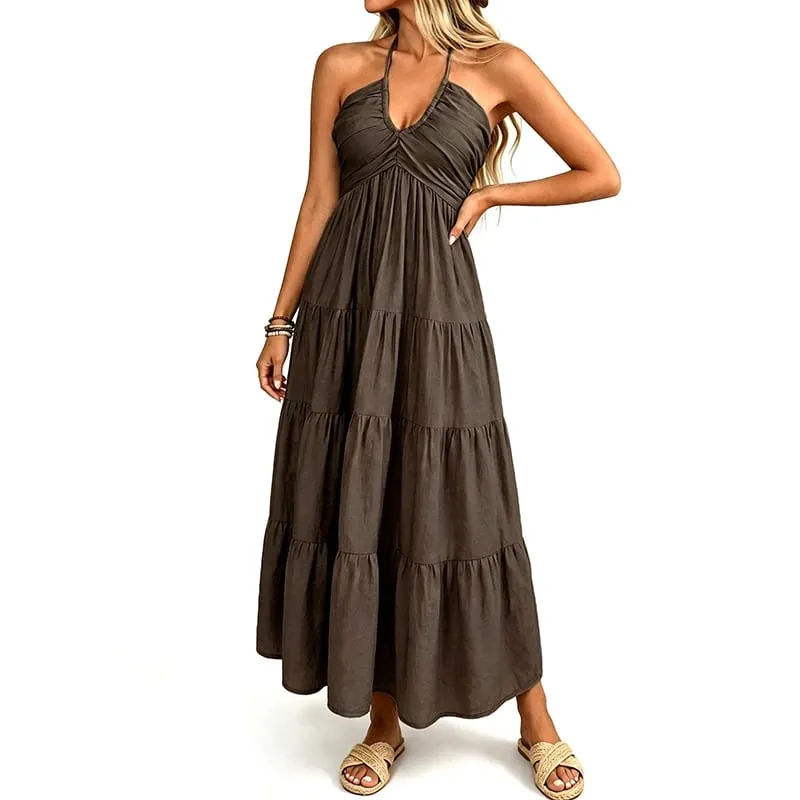 Women Summer Halter Long Maxi Dress Sleeveless V‑Neck Tiered Ruffle Sundress Casual Loose Flowy Beach Vacation Long Dresses — image 1