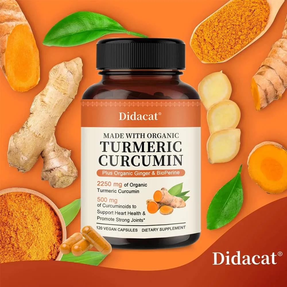 Kurkuma-Curcumin-Kapseln, 2250 mg, Kräuterextrakt, 95 % Curcuminoide mit schwarzem Pfeffer, kraftvolle Gelenkunterstützung — image 2