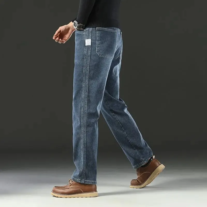 Men's Spring Autumn Soft Baggy Jeans Casual Straight Stretch Wide-Leg Business Denim Pants Versatile Comfortable Loose Trousers — image 12