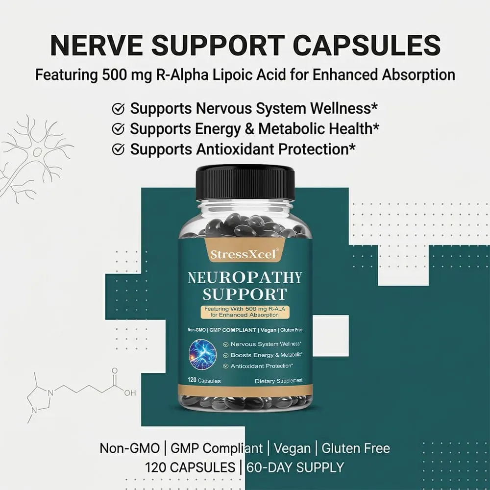 Neuropathy Capsules Herbal Blend Antioxidant Support Daily Nerve Wellness Body Metabolism Cellular Vitality and Mood Calm