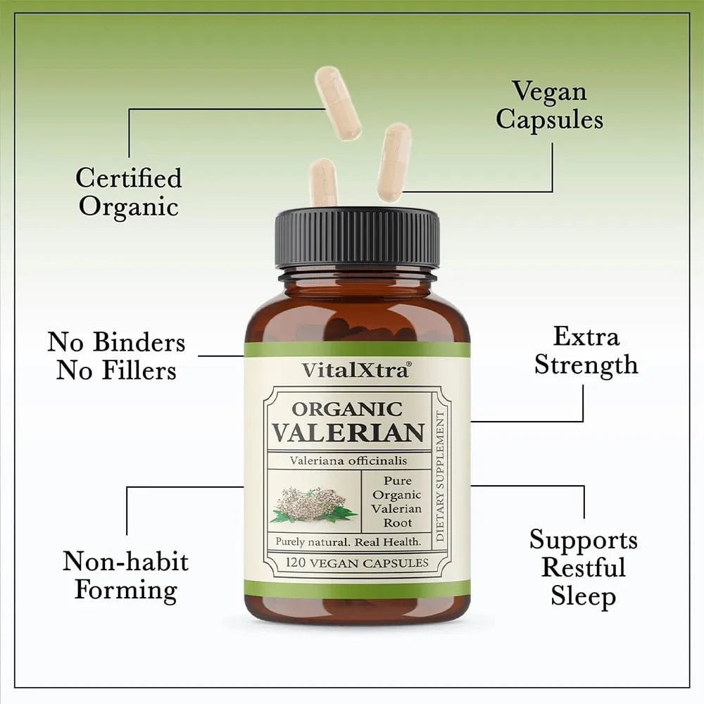 Premium Valerian Root Capsules 450mg Natural Sleep & Relaxation Support Relieves Stress Vegan Non-GMO for Men & Women