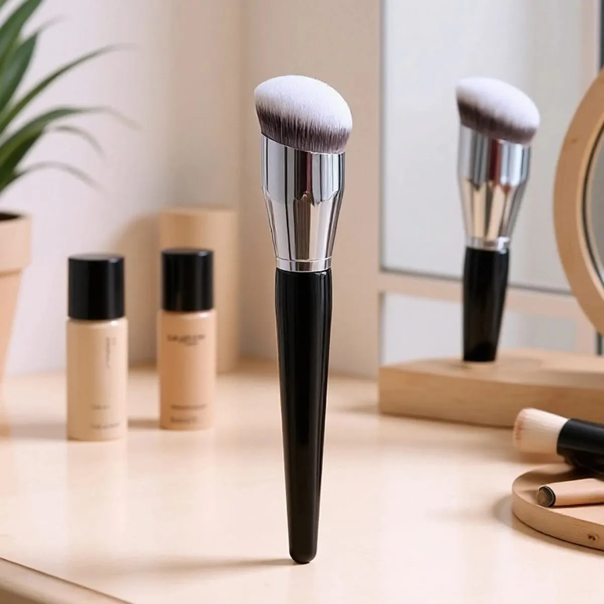 Profession Foundation Brush Round Oblique Head Soft Bristles Kabuki Brush for Contouring Dense Bristles
