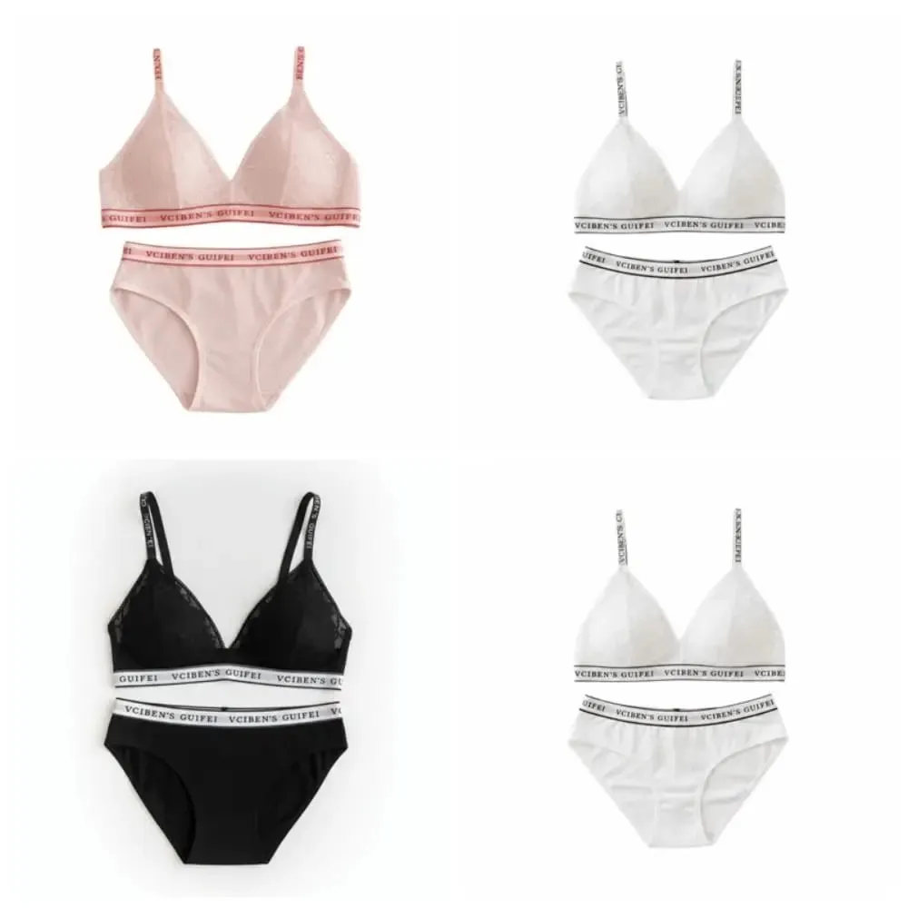 Bra Suit Letter Design Lingerie Set Deep V Wireless Women Underwear Suit Lace Color Blocking Bra Panties Set Daily — image 4