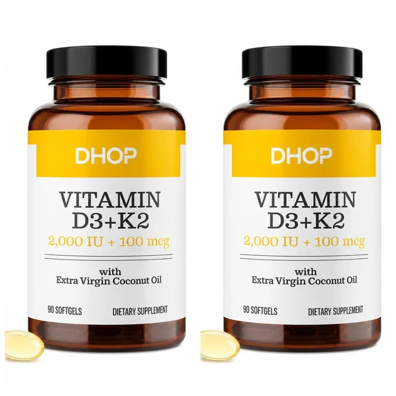 Vitamin D3+K2 Capsules 2000 IU + 100 Mcg - Bone Health & Immune Support Calcium Absorption Daily Wellness Formula 90ct
