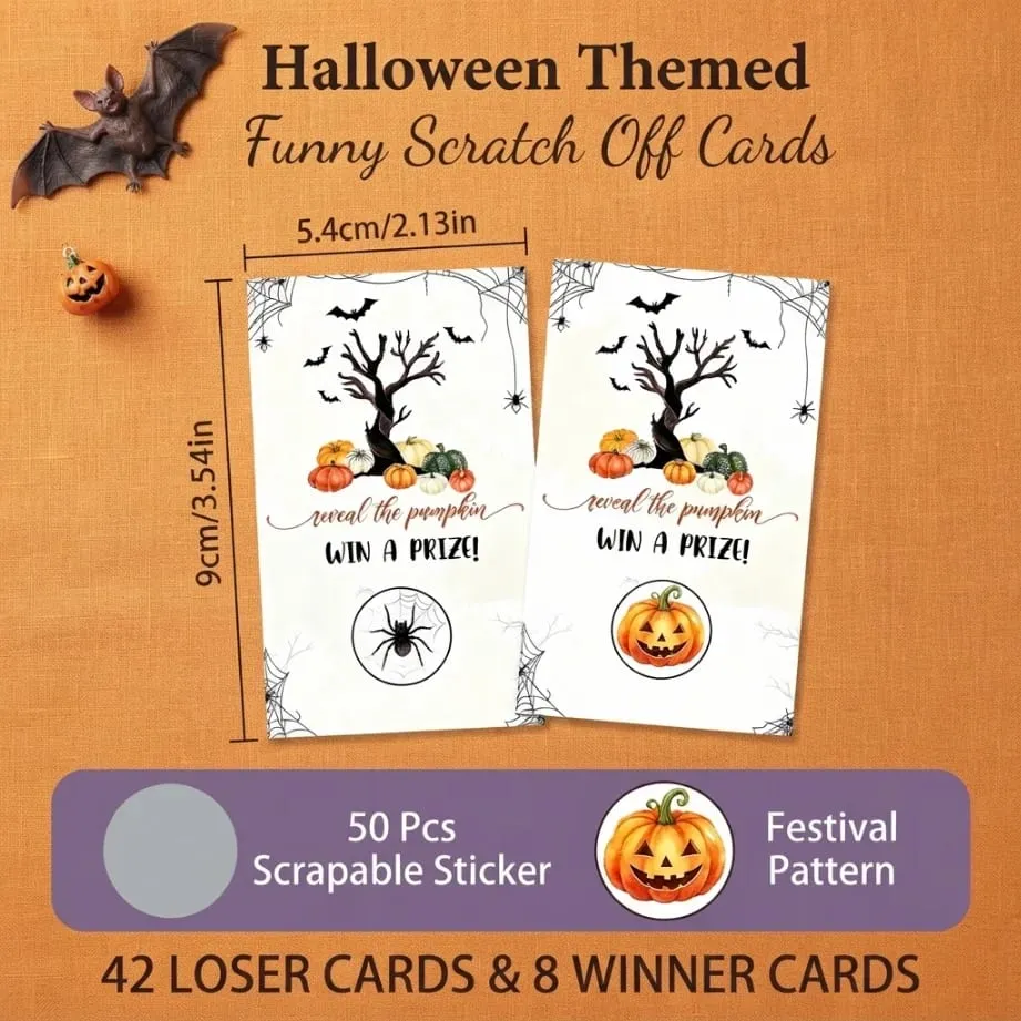 50 Halloween scratch cards Pumpkin Theme Halloween Party Games Scratch to Win! — image 3