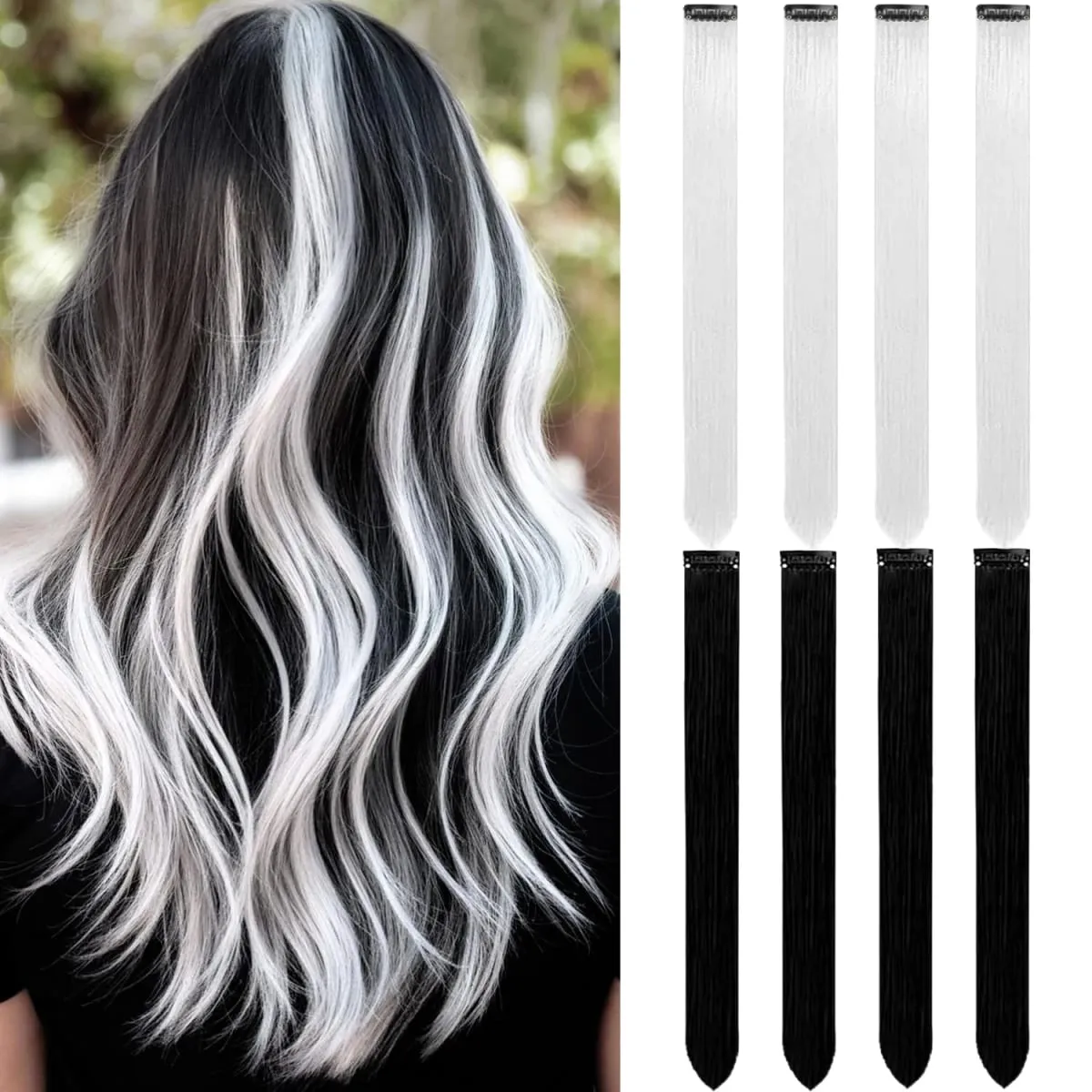 8Packs Colored Synthetic Hair Extensions 22 Inch Straight Clip-In on Party Christmas Black Friday K-pop New Year Gift Hair — image 2