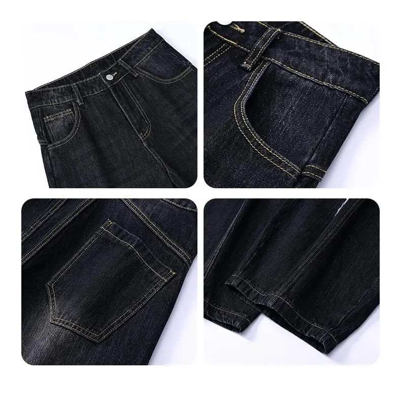 Retro-Style Curved-Leg Jeans Unisex Relaxed Fit Patchwork Soft Durable Women Men Versatile Washed Wide-Leg Pants — image 7