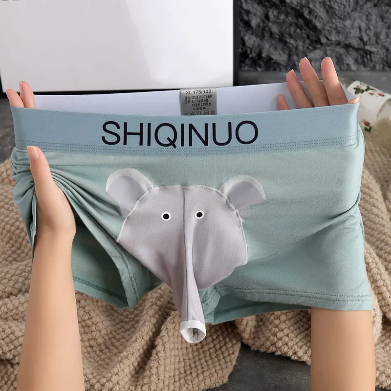 Herren-Boxershorts mit süßem Elefantenmuster, elastisch, mit Buchstaben-Taille, 3D-Beutel, weich, atmungsaktiv, für den täglichen Schlaf, zu Hause, lässig, bequem, Unterwäsche