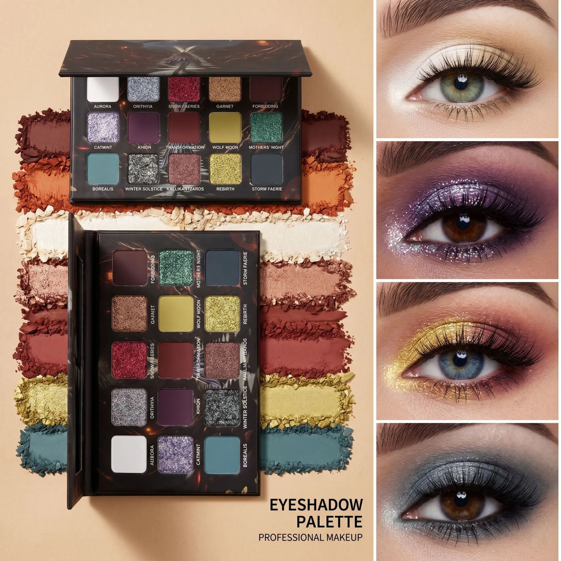 Dark Color Smoke 15 Color Eye Shadow Plate Glitter Shimmer Eyeshadow Palette Velvety Matte&Satin Finish for Eyes Long Lasting — image 2