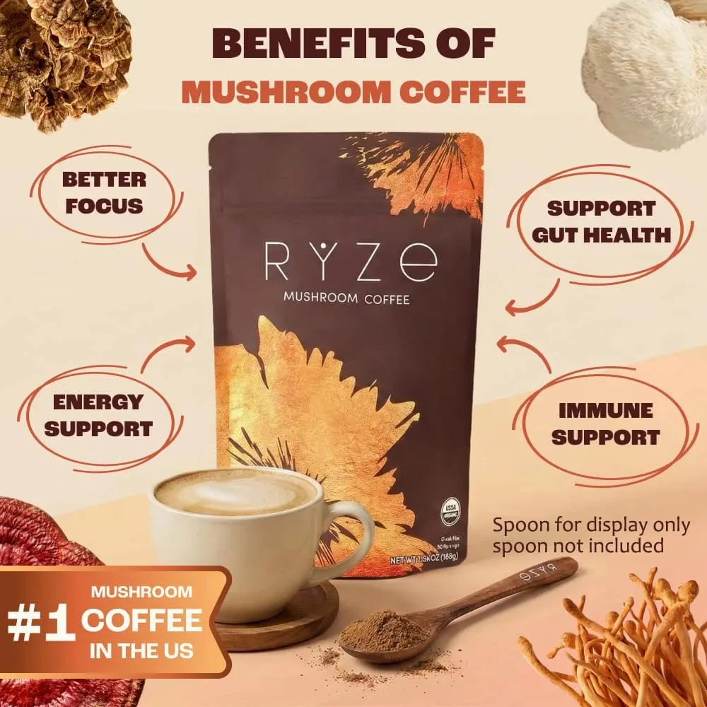 Medium Roast Instant Coffee Powder Mushroom Coffee for Energy Focus Digestion Immunity