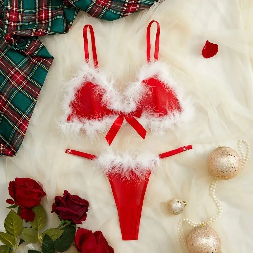 Sweet Furry Women's Underwear Mesh Transparent Wireless Lingerie Set Romantic Intimate Bow Decor Bra Panties Suit Anniversary — image 2