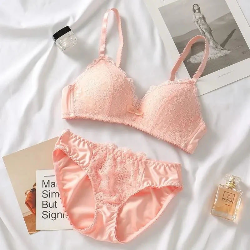 Women Lace Lingerie Set 32‑40ABC Cup Bow Decor Soft Comfort No‑Wire Bra And Briefs Breathable Intimate Underwear Suit — image 8