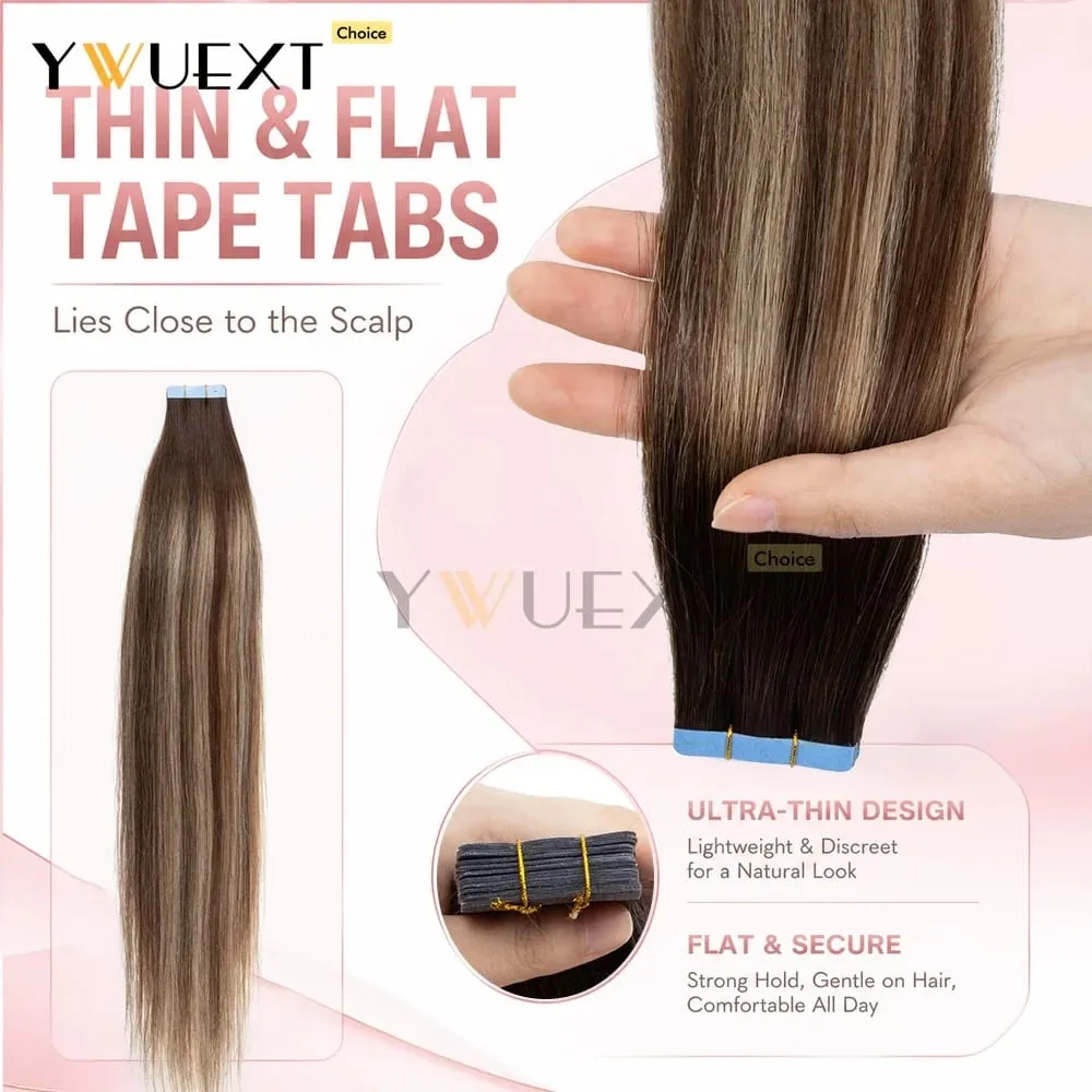 20pcs/Pack Gradient Colors Tape in Human Hair Extensions Add Volume And Length for Women 30g 16-20 inches Salon Quality YWUEXT