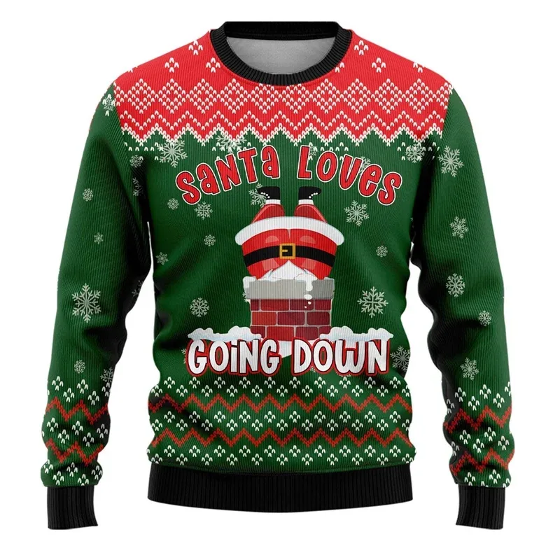 3D Printed Cartoon Santa Claus Sweatshirt For Men Merry Christmas Pattern Hoodies Casual Harajuku Loose Tops Round Neck Pullover