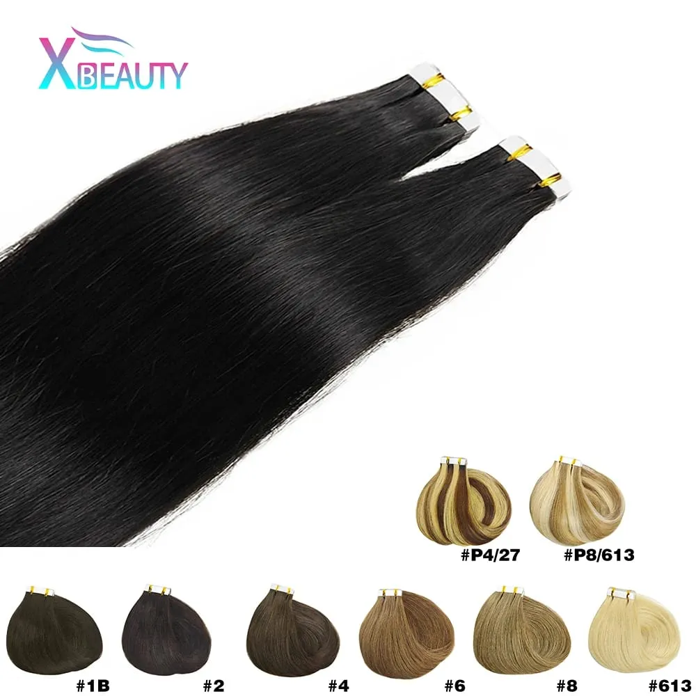 Straight Tape In Hair Extensions Adhesive Invisible Seamless 100% Human Hair 20pcs/50g Replaceable Glue Tape ins Natural Black — image 2