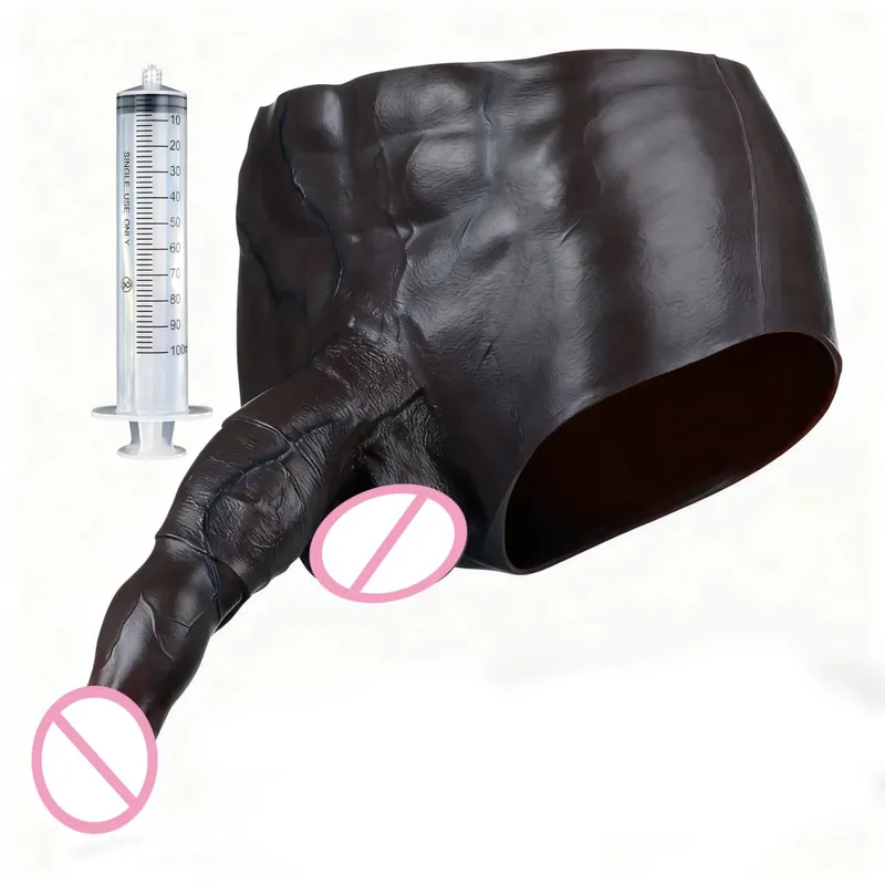 Black Nude Silicone Squirting Panties With Simulated Solid Penis Strapon Big Realistic Ejaculation Dildo Sex Toy For Women