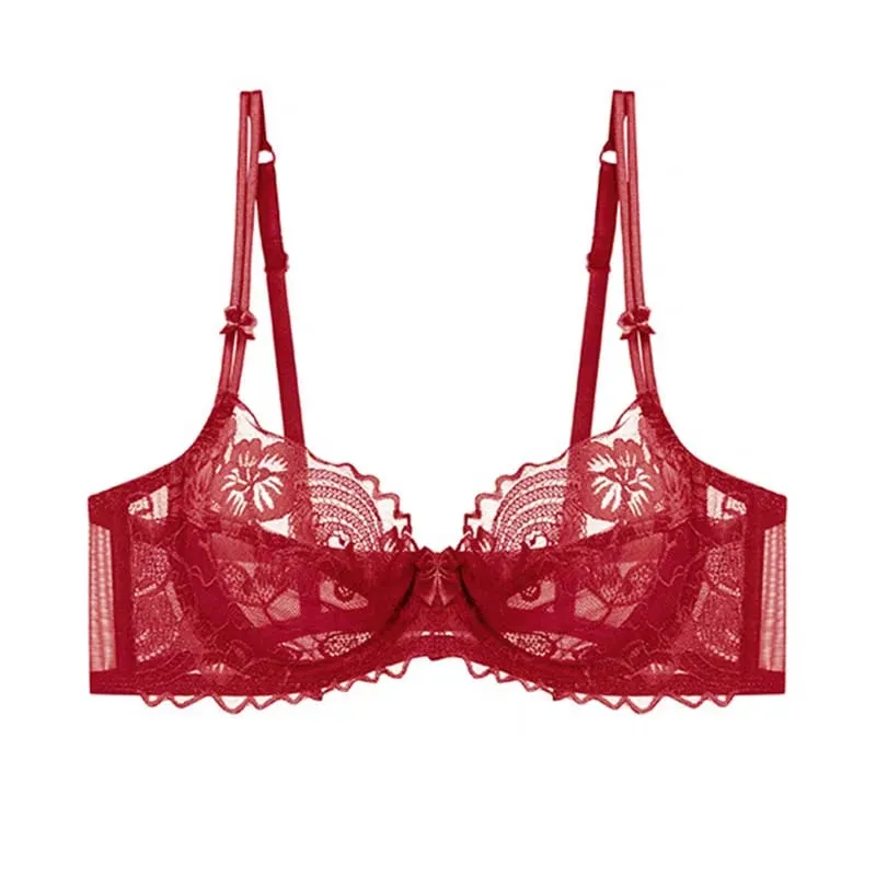French Lace Minimizer Bra for Women Full Bust Support Bra Ultra Thin & Breathable Anti-Sagging Sexy Tushy Bra Set MOYISU Sexy