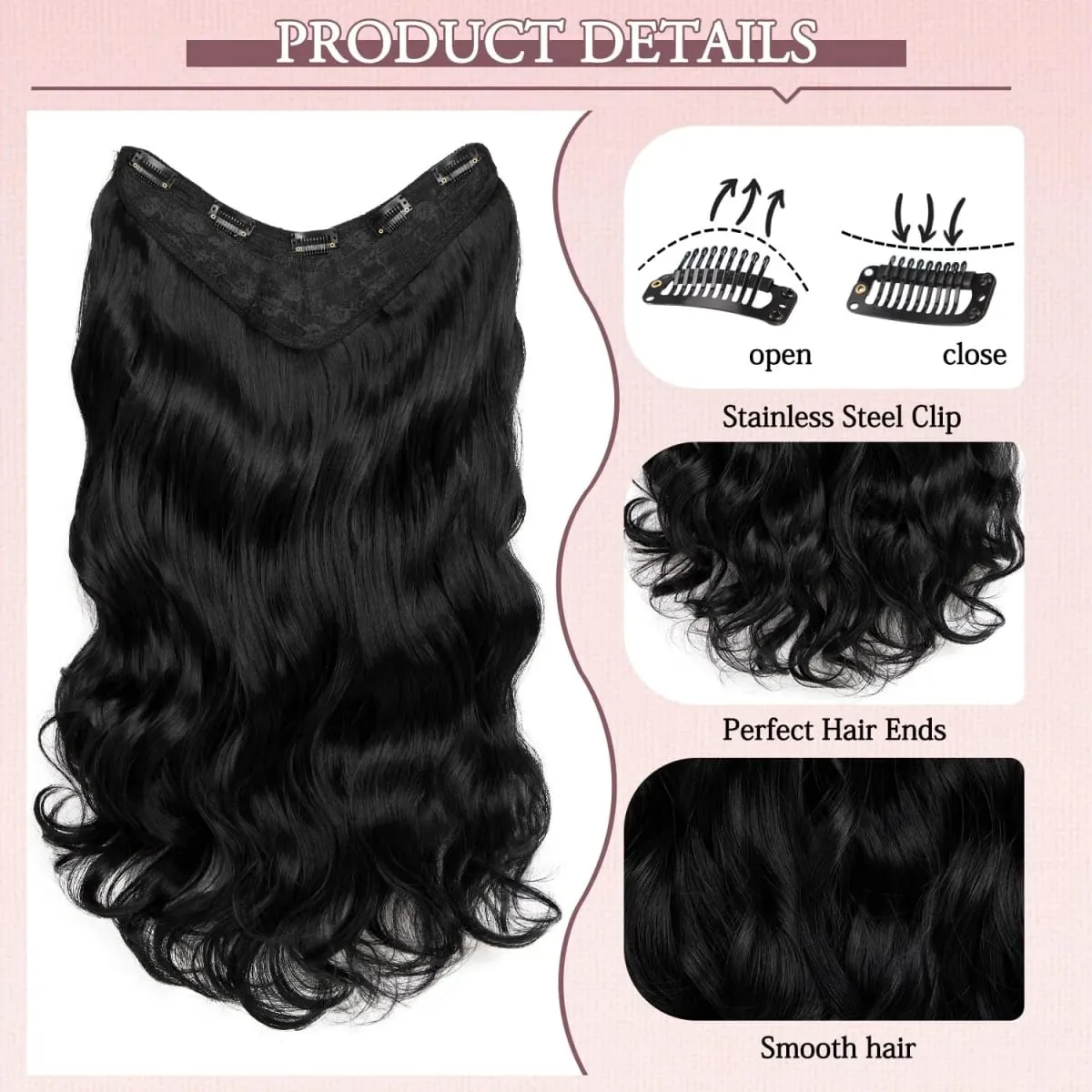 U-shaped Lace 5 Clips Clip In Hair Extensions Synthetic Long Wavy Curly Heat Resistant Full Shine Hairpieces 16/20/24 Inch — image 3