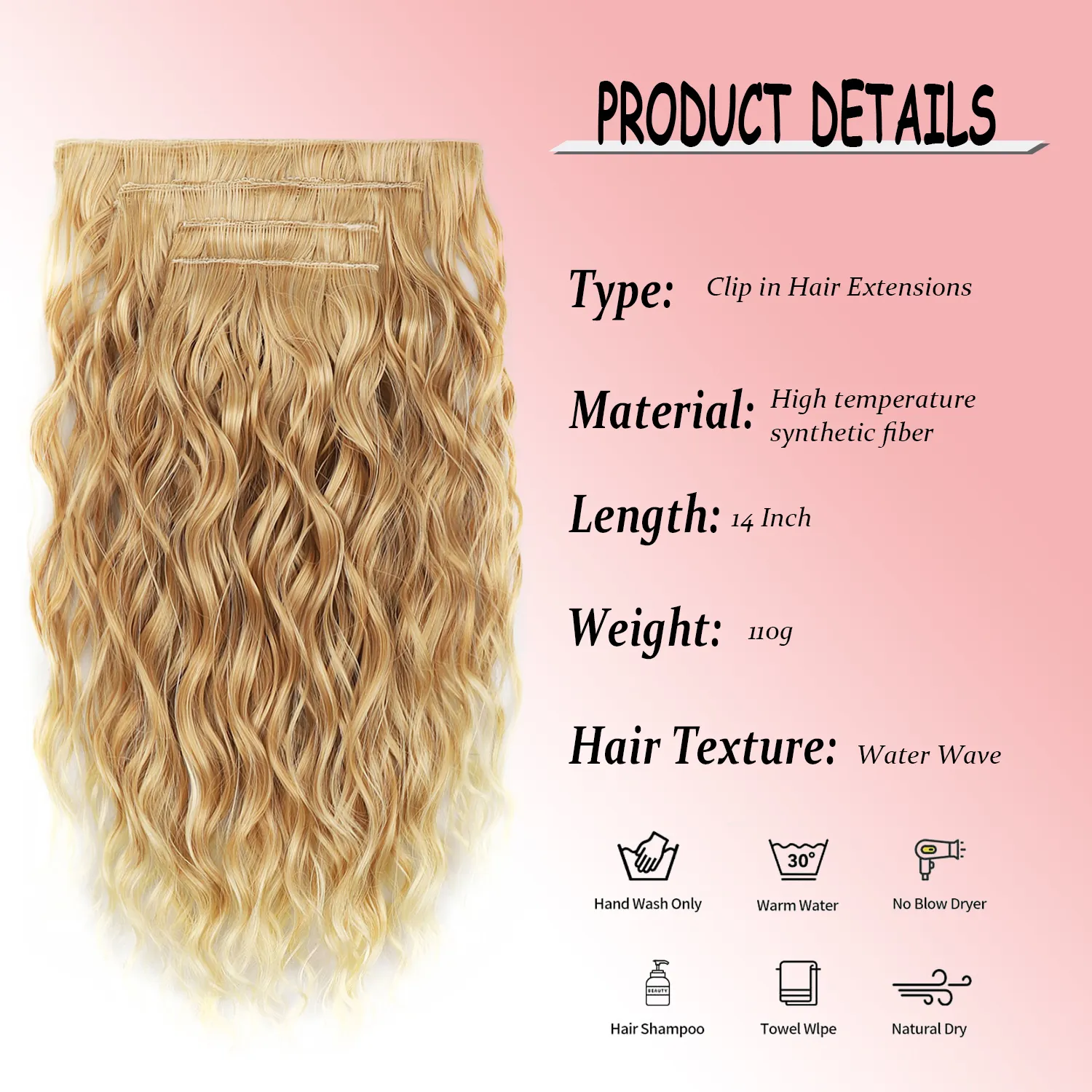 Clip in Hair Extensions 4PCS 14inch Short Curly Wavy Hair Extensions Invisible Lace Weft Soft Synthetic Hairpieces for Women — image 2