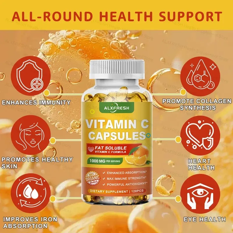 Vitamin C Capsules 1000 Mg -High Absorption - Antioxidant for Skin Support Collagen Immune System Health